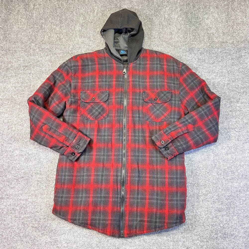 Burnside Jacket Boys XL 18-20 Red Plaid Hooded Flannel Shirt Jacket Insulated